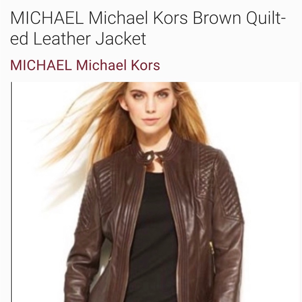 New Michael Kors brown quilted leather jacket size medium